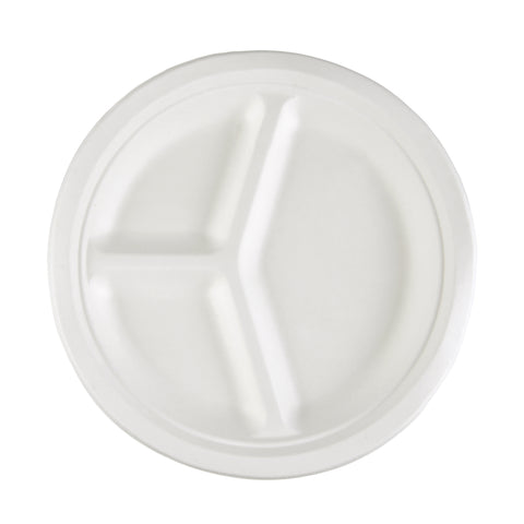 10inch 3-Compartments Bagasse Round Plate - 800 Units - 